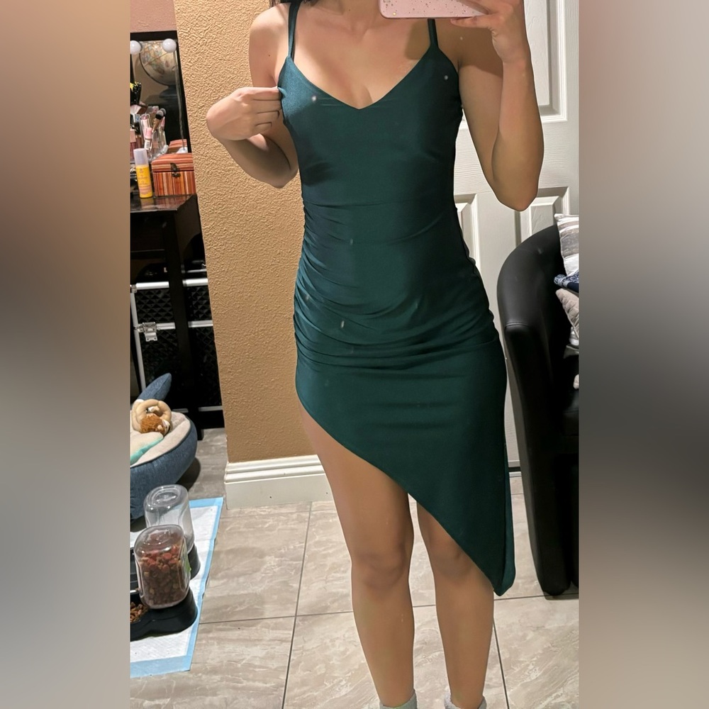 Green slit dress, bodycon